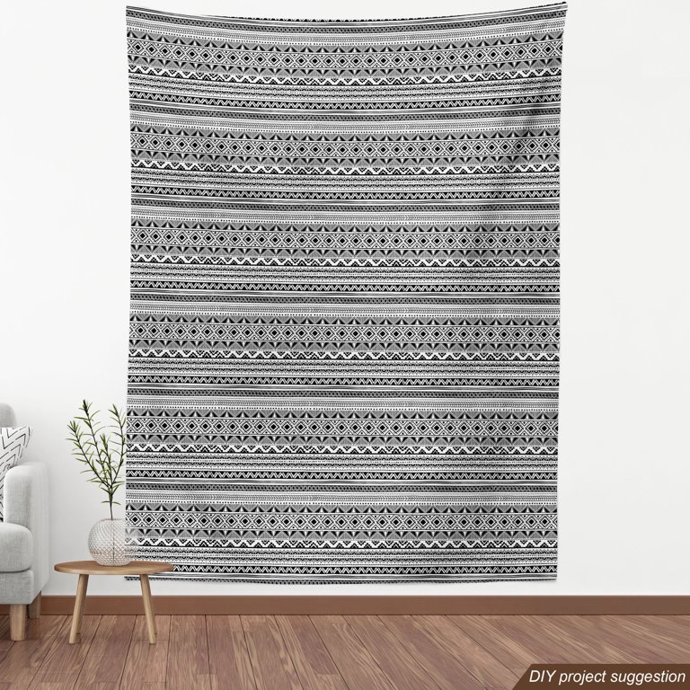 Ethnic Fabric by the Yard, Black and White Geometric Ornament Hand Drawn  Style Folk Native Peruvian Borders, Upholstery Fabric for Dining Chairs  Home Decor Accents, Black White by Ambesonne 