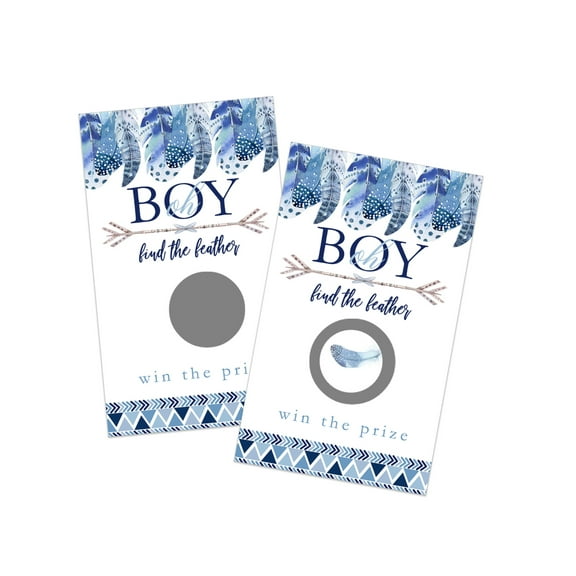 Adventure Awaits Scratch Off Game Cards - 30 Pack, Boys Baby Shower, Reveal to Win, Boho Feather Party Favors by Paper Clever Party