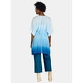 thumbnail image 2 of Time and Tru Women's Rayon Ruched Tie Front Print, L/XL, Blue Ombre, 2 of 3
