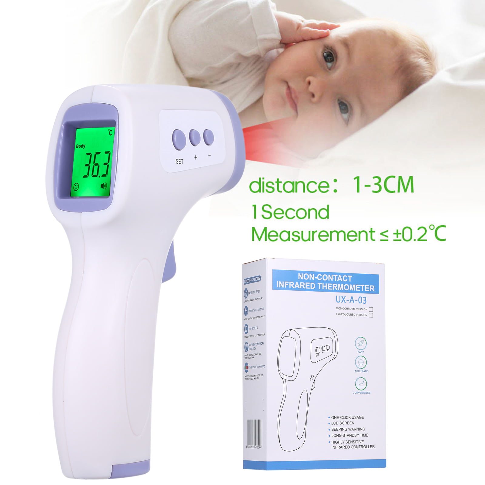 Forehead Non-contact Infrared body Thermometer ABS for Adults and Children with 