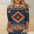 thumbnail image 2 of JURANMO Womens Casual Crewneck Tops Vintage Print 3/4 Sleeve T-shirts Summer Holiday Tee Tops Deals of the Day Z-Dark Blue#3/4 Sleeve Tops M, 2 of 5