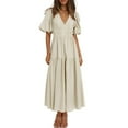 thumbnail image 1 of CNKOO Women Slim Fit Pumping Solid Color Boho Style Slim Fit Puff Sleeve Bodycon Dress, 1 of 9