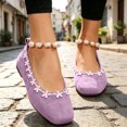 thumbnail image 6 of Wensltd Women Flat Shoes Casual Shoes Floral Trim Square Toe Daily Walking Shoes Purple, 6 of 8