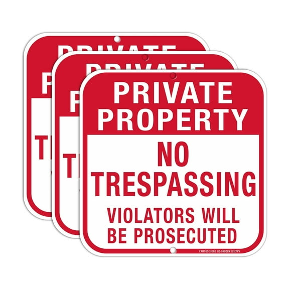 Private Property No Trespassing Sign,(3 Pack)12 x 12 Inches Square .040 Rust Free Aluminum