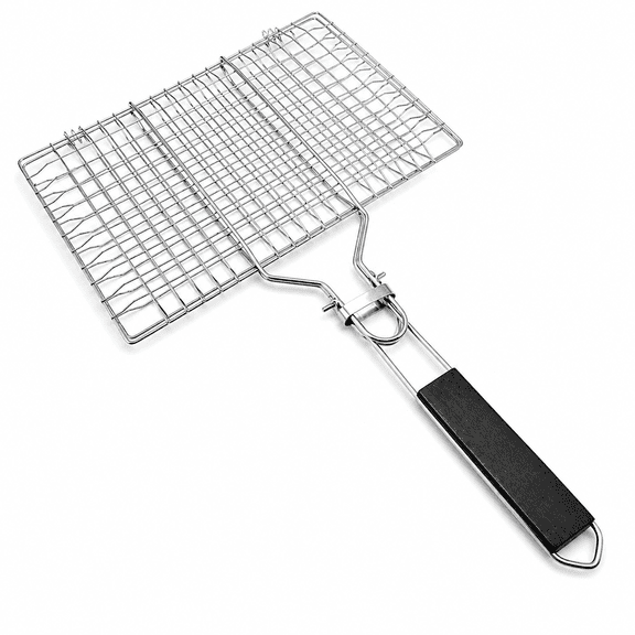 Grill Basket Portable Outdoor BBQ Rack for Veggies, Shrimp & Fish Grilling Accessories, Folding Stainless Steel
