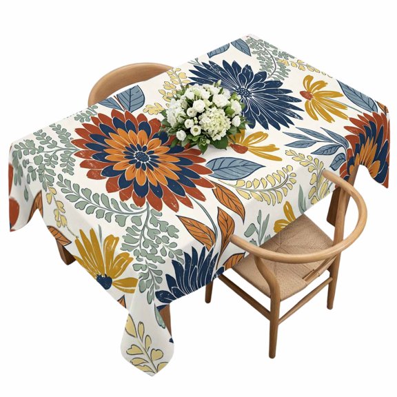 Waterproof Tablecloth Vintage Watercolor Flower Leaves Rectangle Table Cloth 60x120in,Wipeable Washable Table Cover Retro Rustic Floral Sketch Tablecloths for Dining Tables Kitchen Picnic Party