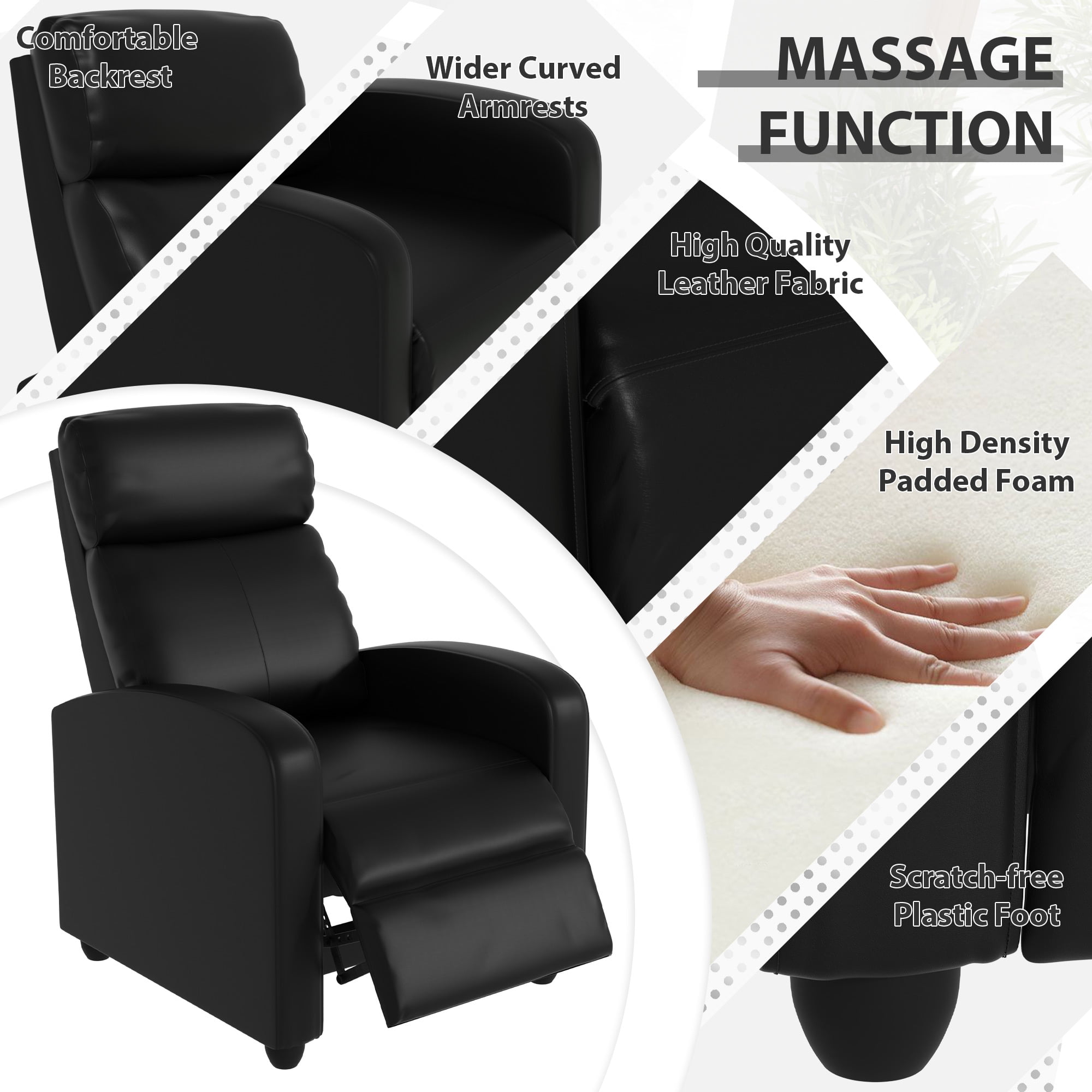YRLLENSDAN PU Leather Power Recliner Chair with Massage, and Adjustable Footrest, Black