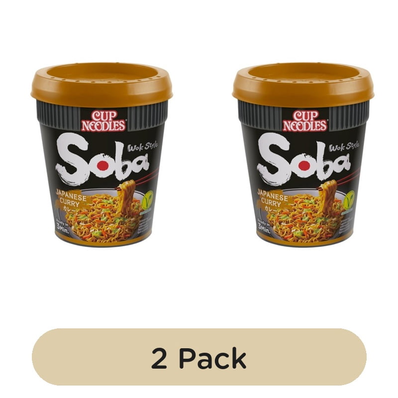 Nissin Soba Japanese Curry Wok Style Instant Cup Noodles Pot 90g, British Import (Pack of 2)