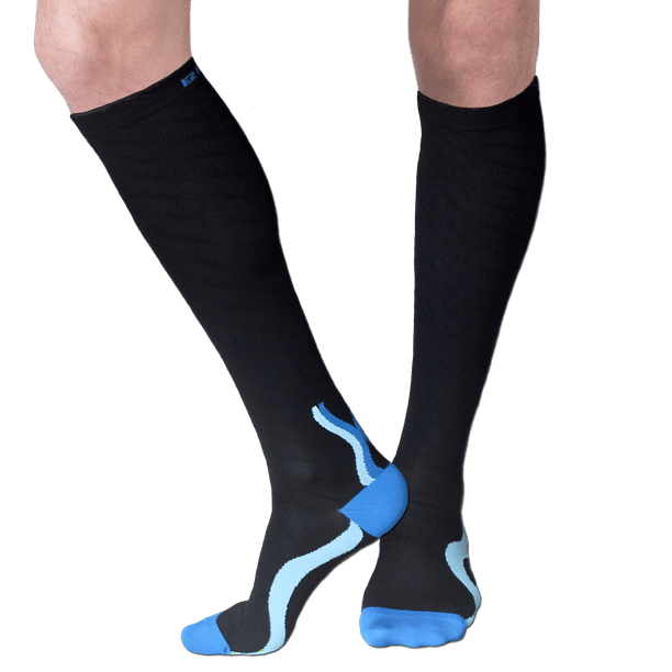 Graduated Compression Socks with seamless toe, Black/Blue, L/XL