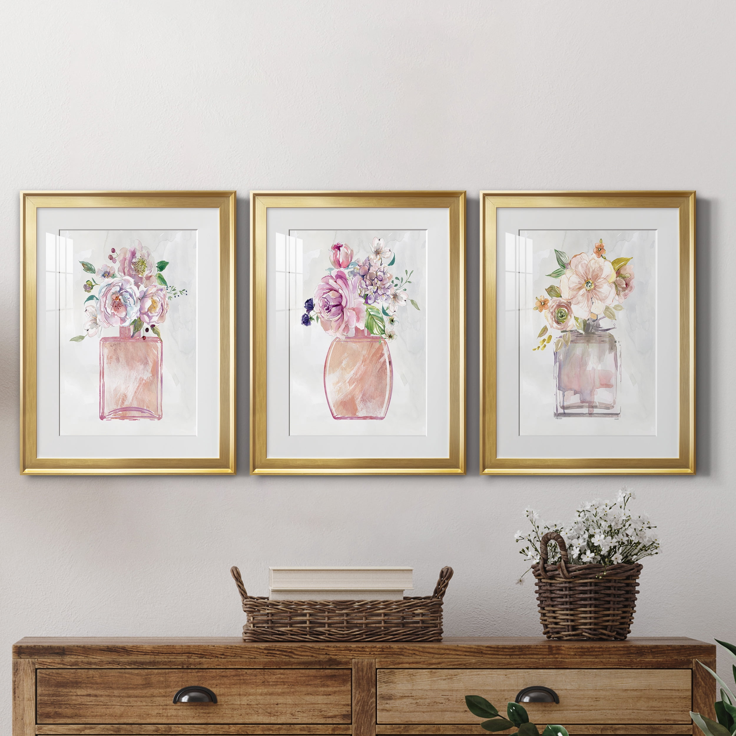 Fragrance of Summer I Premium Framed Prints Set of 3 - Ready to Hang - 22 x 30 Each - Gold Frame