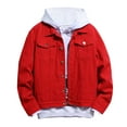 thumbnail image 2 of Leesechin Men Big and Tall Denim Jacket and Velvet Stand-collar Single-breasted Jacket Coat Red M, 2 of 9