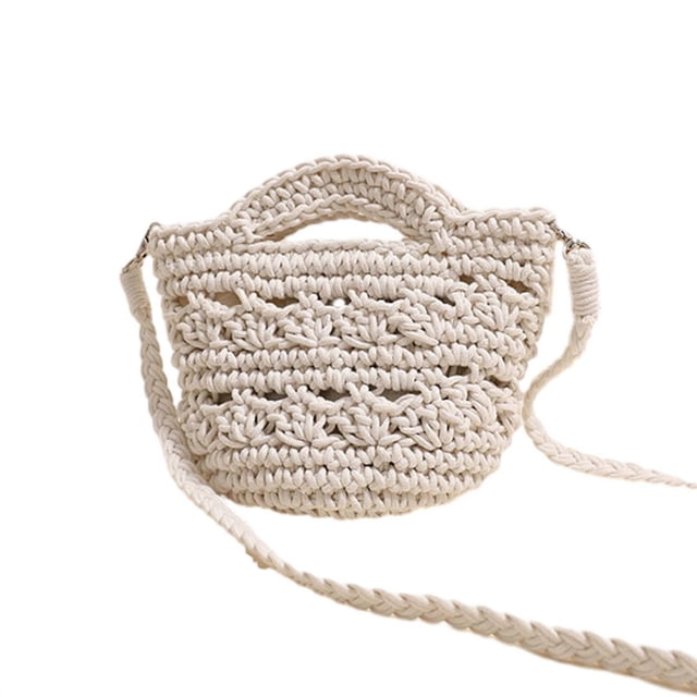 2024 Woven Crossbody Bag Cotton Vacation Beach Bag Fashion Hollow Bag for Girl Women Travel Bag Versatile Handbag Tote rose red