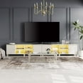 thumbnail image 1 of WAMPAT Mid Century Modern LED TV Stand Set of 2, Linen White Entertainment Center for up to 100 Inch TV Console with Storage Cabinets for Living Room Bedroom, Yellow Lights, 1 of 7