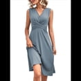 thumbnail image 2 of Vestido de Verano para Mujer, Cruzado, con Escote en V, Sin Mangas, Acampanado, Gris Pizarra, Talla L, 2 of 9