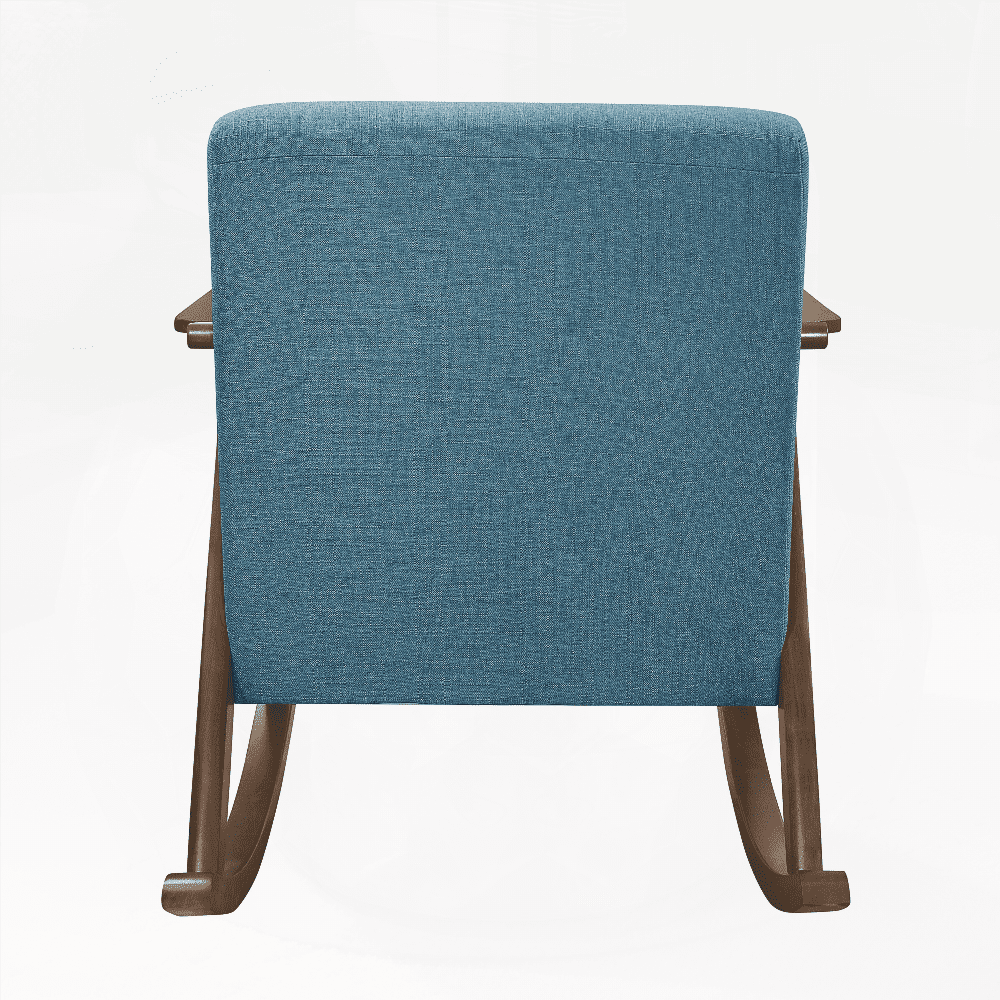 1-Piece Modern Rocking Chair - Blue Fabric on Dark Walnut Finish Wood with Cushion Seat and Back