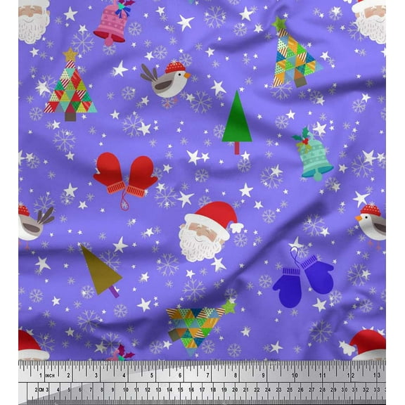 Soimoi Moss Georgette Fabric Snowflake,Tree & Gloves Winter Theme Print Fabric by The Yard 42 Inch Wide
