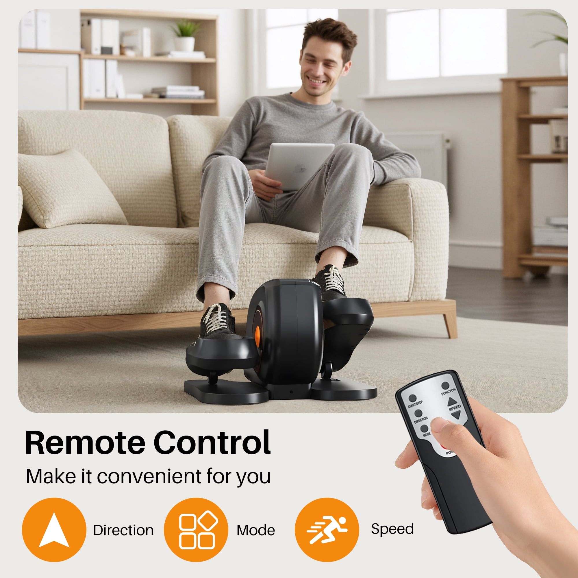 Atilioo Under Desk Elliptical Machine with Remote Control, Electric Elliptical Leg Exerciser, Portable Quiet Seated Pedal Exerciser for Seniors Younger, Black