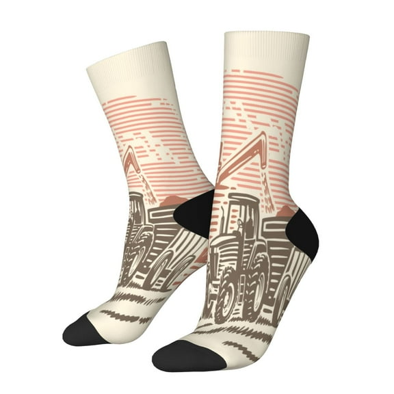KLL Combine harvester working with tractor Print Cool Socks Men's Women's Crew Socks Funny Crazy Novelty Stockings
