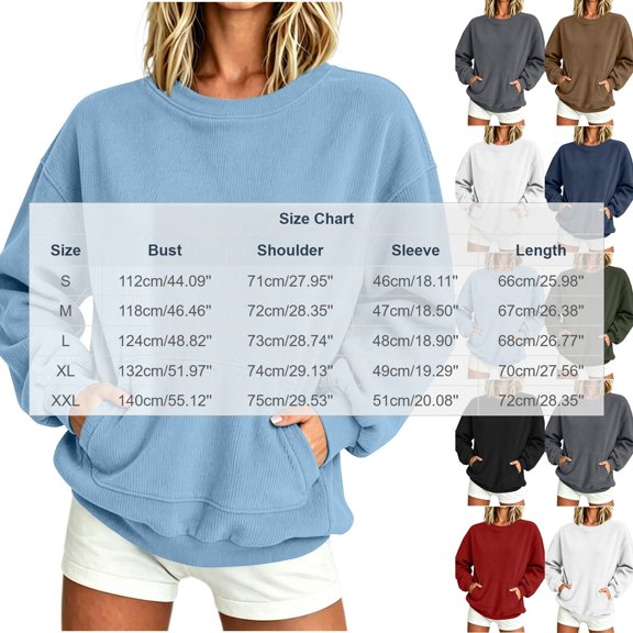 Maean Womens Sweatshirt Crew Neck Long Sleeve Corduroy Top Fall Winter Casual Trendy Sweatshirts