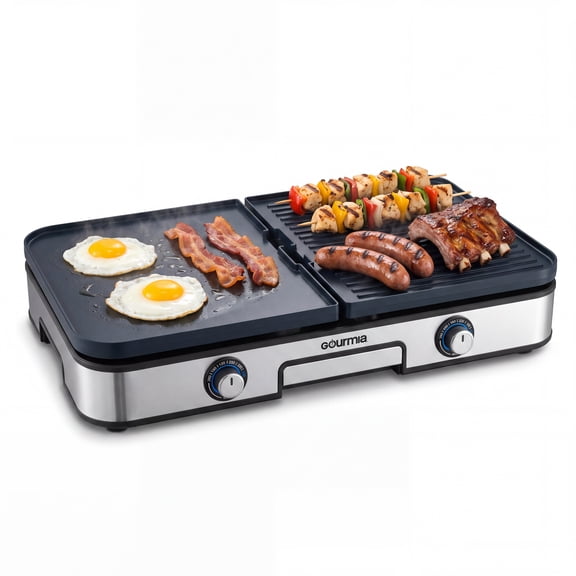 Gourmia 28 Inch Ceramic Nonstick Electric Griddle, 3-in-1 Grill Combo, Dual Zone, Black