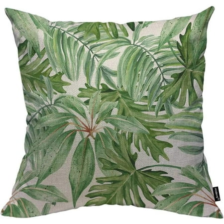 

HOSNYE Tropical Leaves Throw Pillow Cushion Covers Dense Jungle Palm Tree Branch Rainforest Green Decorative Square Accent Pillow Case 18 x18 inch