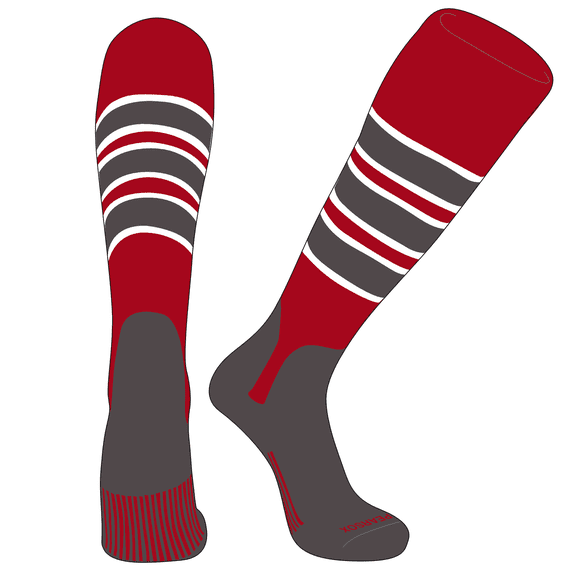 PEAR SOX OTC Baseball Softball Stirrup Socks (C, 5in) Red, White, Graphite, Graphite (L)