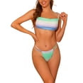 thumbnail image 1 of Conjuntos de bikini de color degradado para mujer, 2 piezas, traje de baño bandeau con cordones, traje de baño, ropa de baño, verde grande púrpura, 1 of 5