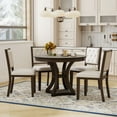 thumbnail image 3 of Harper & Bright Designs Round Extendable Dining Table Set for 4, 5 Piece Retro Functional Wood Dining Table Set with 4 Upholstered Chairs for Kitchen, Espresso, 3 of 17