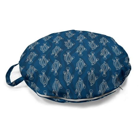 

Nature Round Floor Cushion with Handle Marine Animal Shapes with Wave Patterns and Fish Motifs Repetition Decorative Pillow for Living Room & Dorms 18 Round Dark Sky Blue and Ivory by Ambesonne