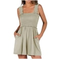 thumbnail image 1 of TrendOFT Combinaison Décontractée d'Été pour Femmes Col Carré Sans Manches Solide Plage Combinaisons une Pièce Khaki TTG, 1 of 5