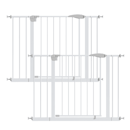 LIANGKA White 2 Pack Pressure Mounted Safety Gates 29.5 To 44.1 Inch Easy Walk Through Pet Barrier For Indoor Household Protection