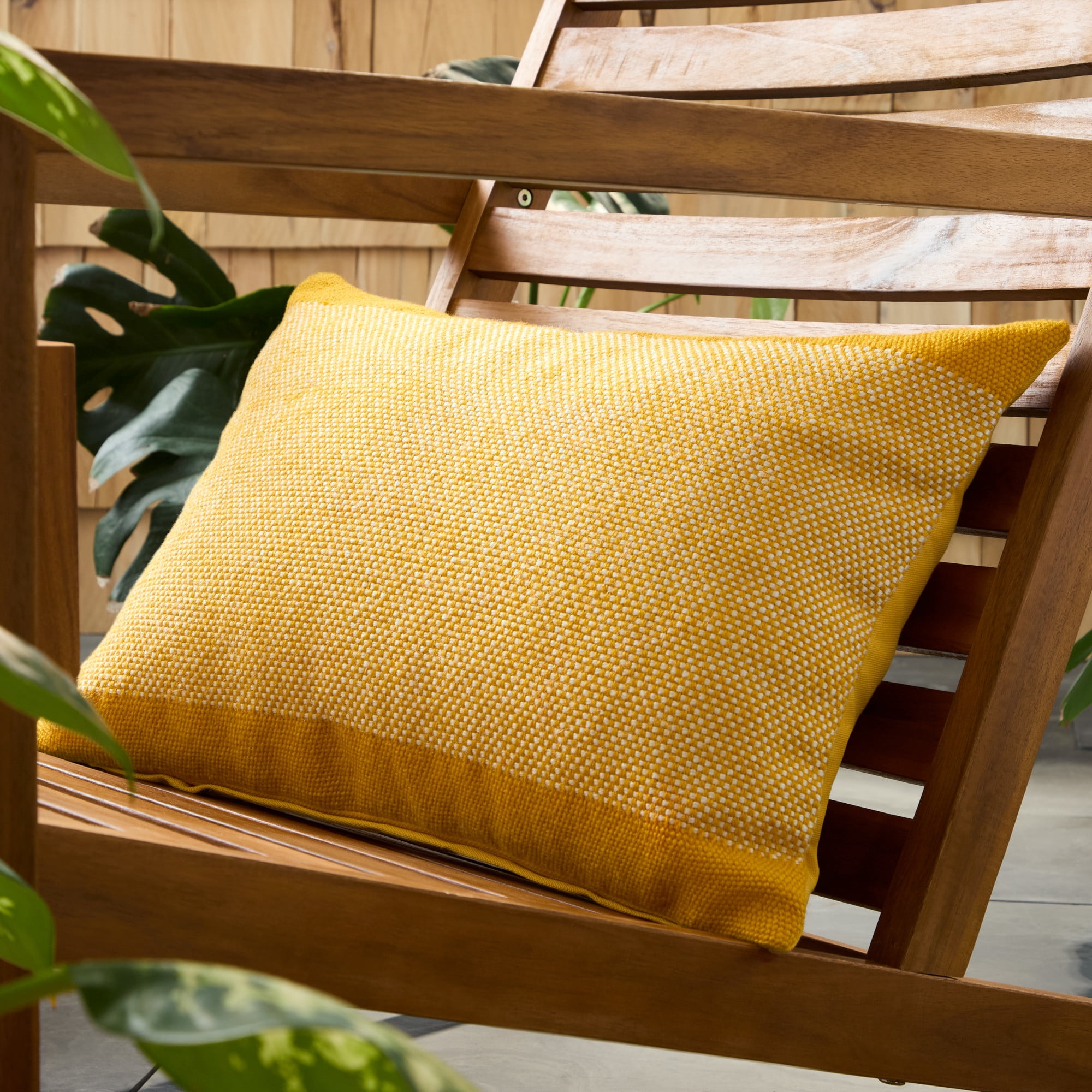 TOWN & COUNTRY TERRA Alara Solid Border Handcrafted Indoor Outdoor Decorative Pillow, 100% Recycled Materials, UV Fade Resistant, Water Repellent, Yellow/Ivory, 14"x20"