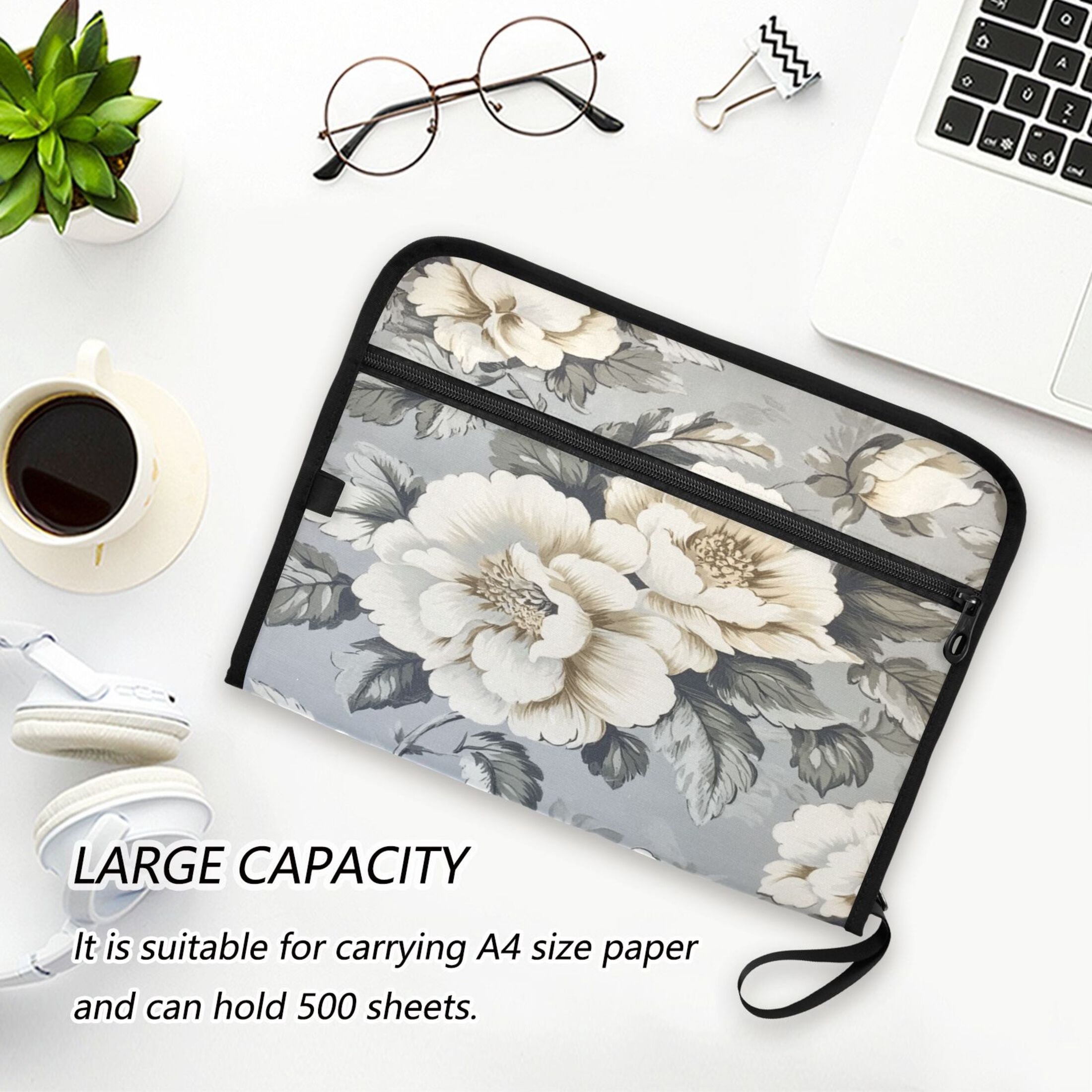 WOBOGO White Peony Pattern Expanding File Folder Letter Size Accordion Filing Organizer 13 Pocket Separate Organ Pocket