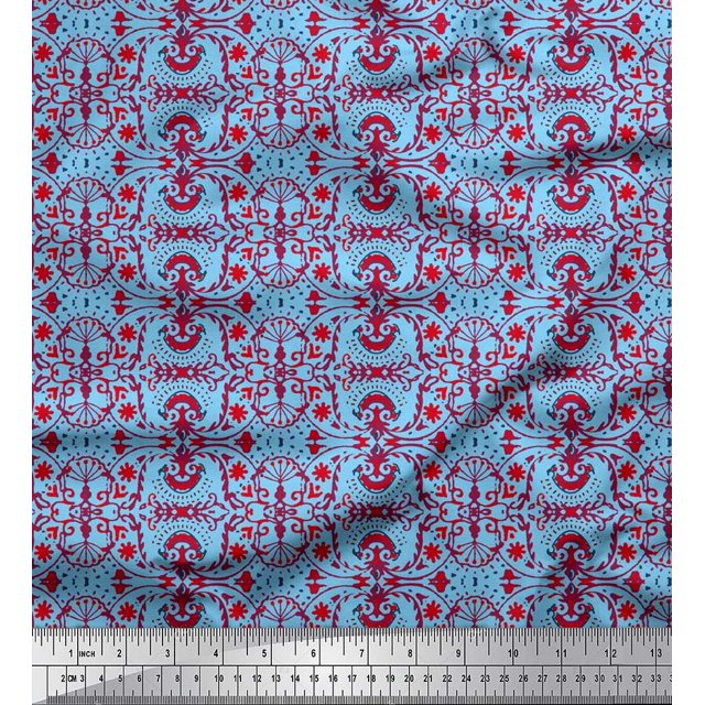 Soimoi Rayon Fabric Damask Ethnic Printed Fabric 1 Yard 56 Inch Wide