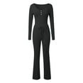 thumbnail image 4 of Conjunto de 2 piezas de manga larga para mujer: top con cuello en V y pantalones anchos, poliéster y spandex, tallas S-XL, 4 of 5