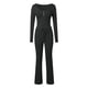 thumbnail image 4 of Conjunto de 2 piezas de manga larga para mujer: top con cuello en V y pantalones anchos, poliéster y spandex, tallas S-XL, 4 of 5