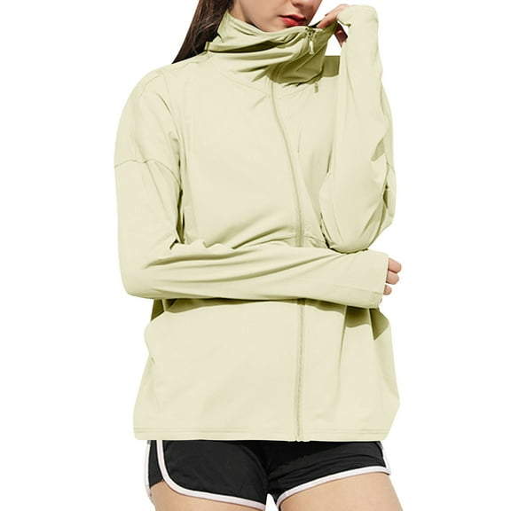 ABATAB Women's UPF 50 Sun Protection Shirts with Thumb Hole Lightweight UV Jackets Long Sleeve Full Zipper Cooling Athletic Hoodie(X-Large,Yellow)