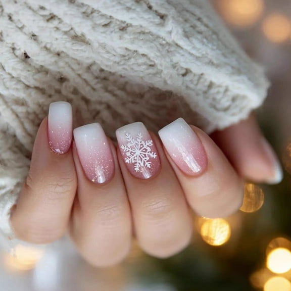 24PCS Artificial Nails Snowflake Glitters Patterned Press on Nails Durability ABS Build for Christmas Event and Daily Wear