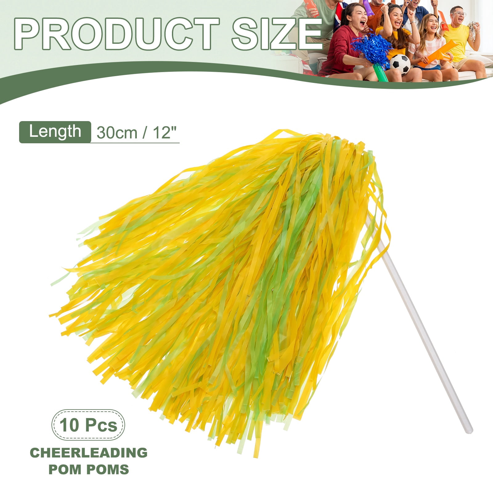Uxcell Cheerleader Pom Poms Spirit Shakers Cheer Pompoms, Long Handle for Team Sports Dance Party Performance Cheering Green Gold
