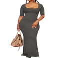 thumbnail image 1 of Robe Longue Bodycon à Col Carré à Manches Courtes pour Femme, 1 of 2