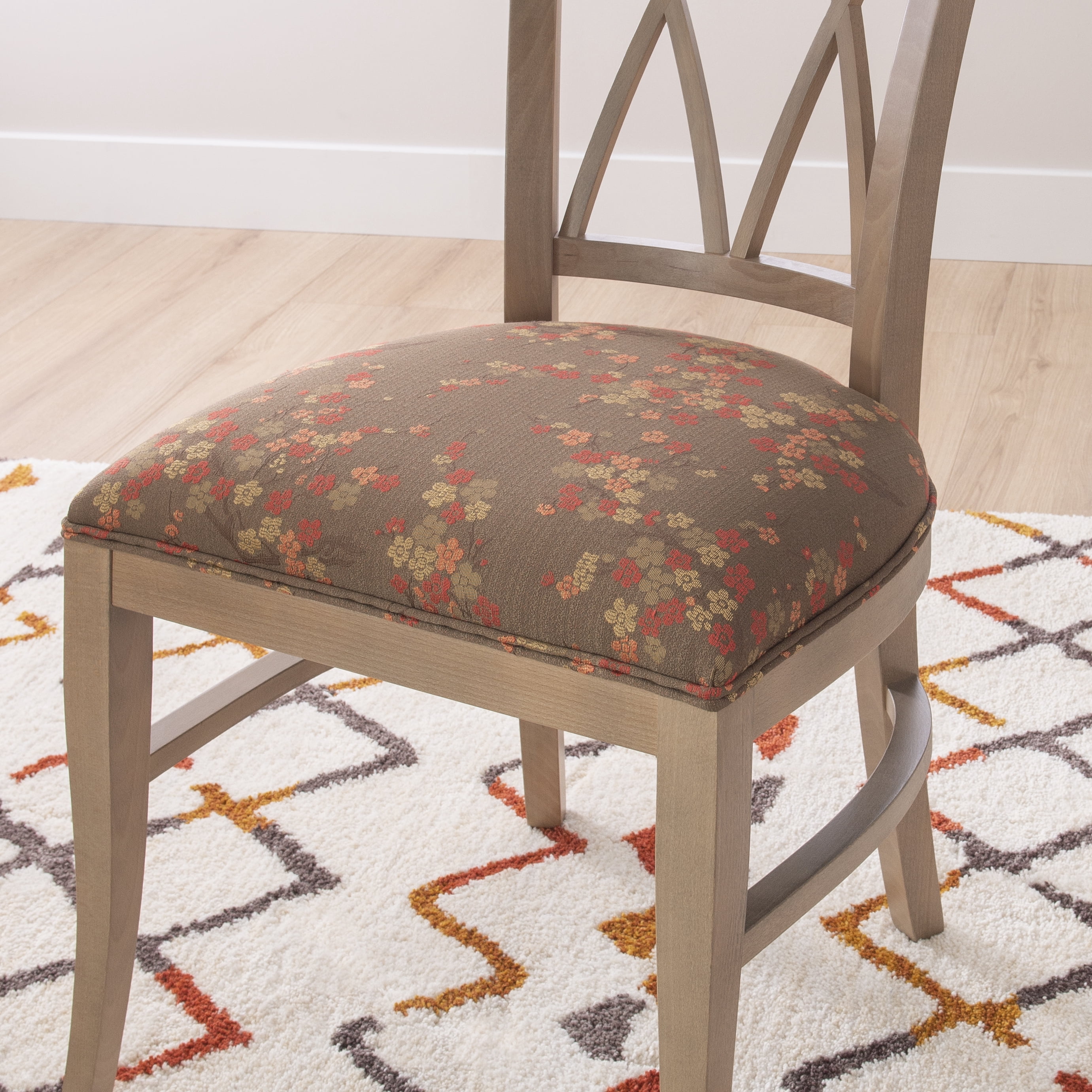 Linon Tanlsey Upholstered Dining Chair, Set of 2, Natural with Brown and Multicolor Flower Pattern Fabric