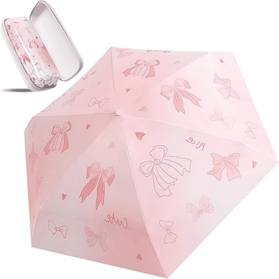 Haooryx Mini Folding Umbrella for Commuter Travel, UPF 50 Pocket Umbrella,Pink,1 Count