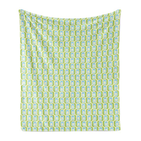Vintage Soft Flannel Fleece Throw Blanket, Classic Retro Geometry Inspired Abstract Motif, Cozy Plush for Indoor and Outdoor Use, 60" x 80", Apple Green Sky Blue, by Ambesonne