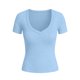 thumbnail image 5 of Camisas de Manga Corta para Mujeres Casual con Cuello en V Plisado, Camisetas de Color Sólido para Primavera Verano, 5 of 6