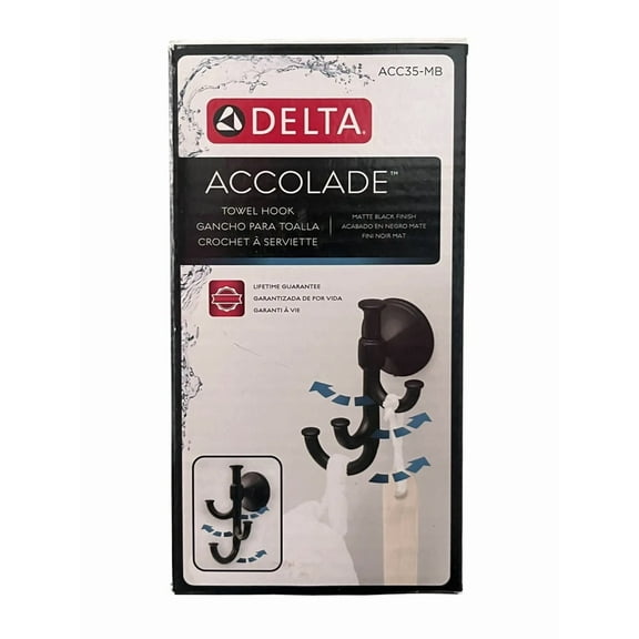 Delta Accolade Wall Mounted Expandable 3-Prong J-Hook Towel Hook In Matte Black