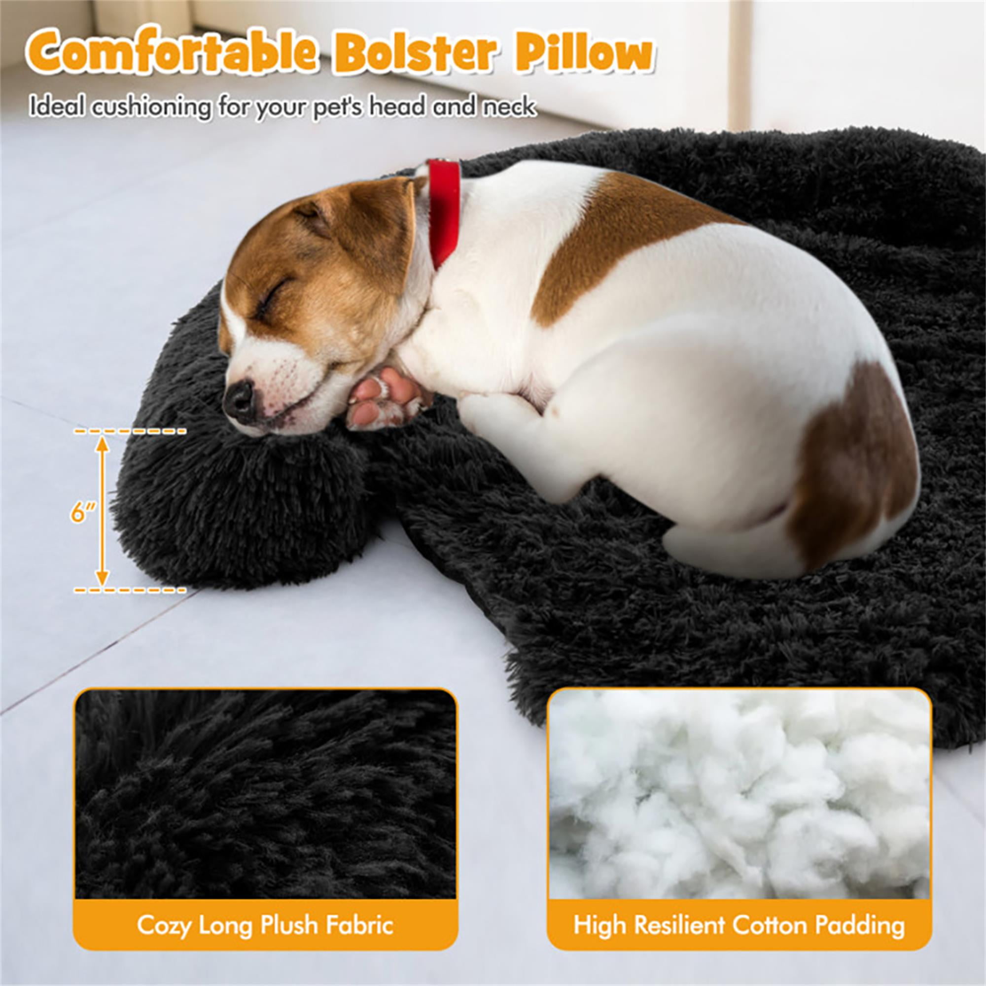 Kadyn 47" Plush Long Fur Dog Couch Bed, Dog Bed Mats with Anti-Slip Bottom, Washable Removable Couch Cover, Perfect for Medium and Large Dogs Cats, Black-L