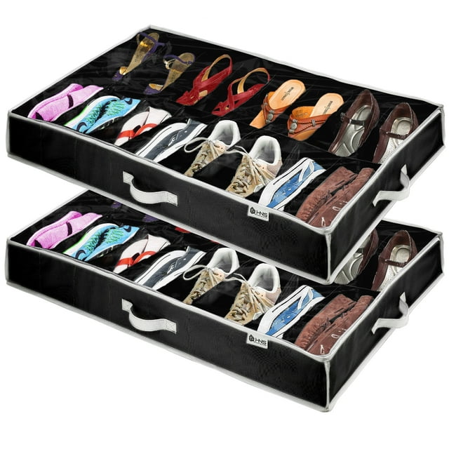 Hold N' Storage Extra Large Underbed Shoe Storage Organizer, Set of 2 Black