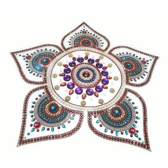 FineArt Handcrafted Decorative Rangoli Set Jewel Stone/Kundan Decorations on OHP Base 6 Piece Set - for Home Decor