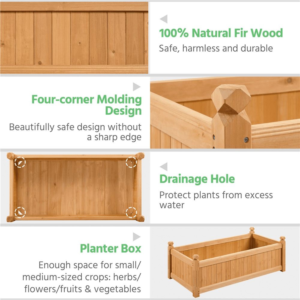Renwick Wood Rectangular Garden Planter for Yard/Greenhouse, Light Brown