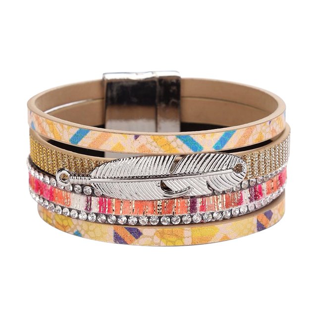 Pulsera de diamantes de imitación de hoja de aleación multicapa de terciopelo étnico Accesorios para mujer (amarillo)